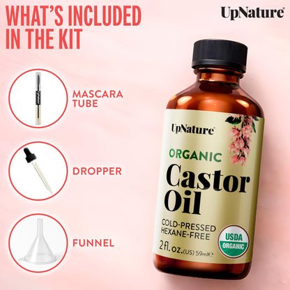 UpNature Lash Serum for Eyelash Growth - 100% USDA Organic Castor Oil for Eyelashes and Eyebrows Hexane Free (2oz Glass Bottle)