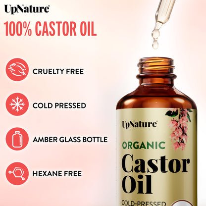 UpNature Lash Serum for Eyelash Growth - 100% USDA Organic Castor Oil for Eyelashes and Eyebrows Hexane Free (2oz Glass Bottle)