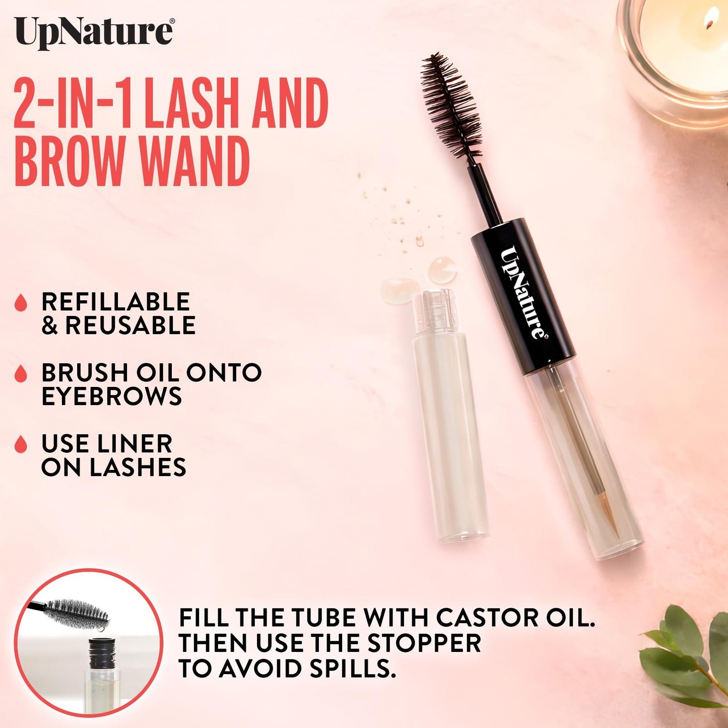UpNature Lash Serum for Eyelash Growth - 100% USDA Organic Castor Oil for Eyelashes and Eyebrows Hexane Free (2oz Glass Bottle)