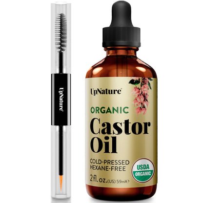 UpNature Lash Serum for Eyelash Growth - 100% USDA Organic Castor Oil for Eyelashes and Eyebrows Hexane Free (2oz Glass Bottle)
