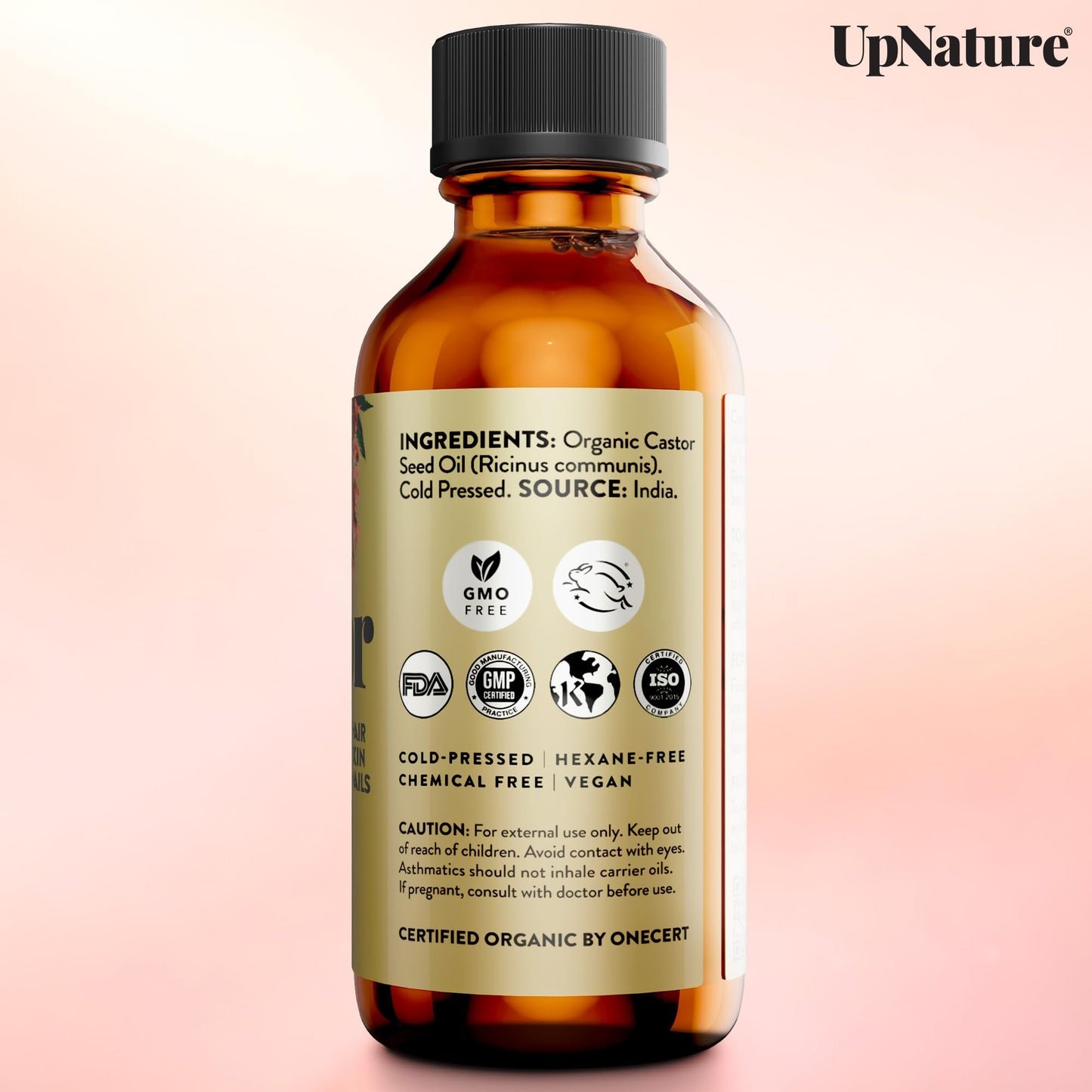 UpNature Lash Serum for Eyelash Growth - 100% USDA Organic Castor Oil for Eyelashes and Eyebrows Hexane Free (2oz Glass Bottle)